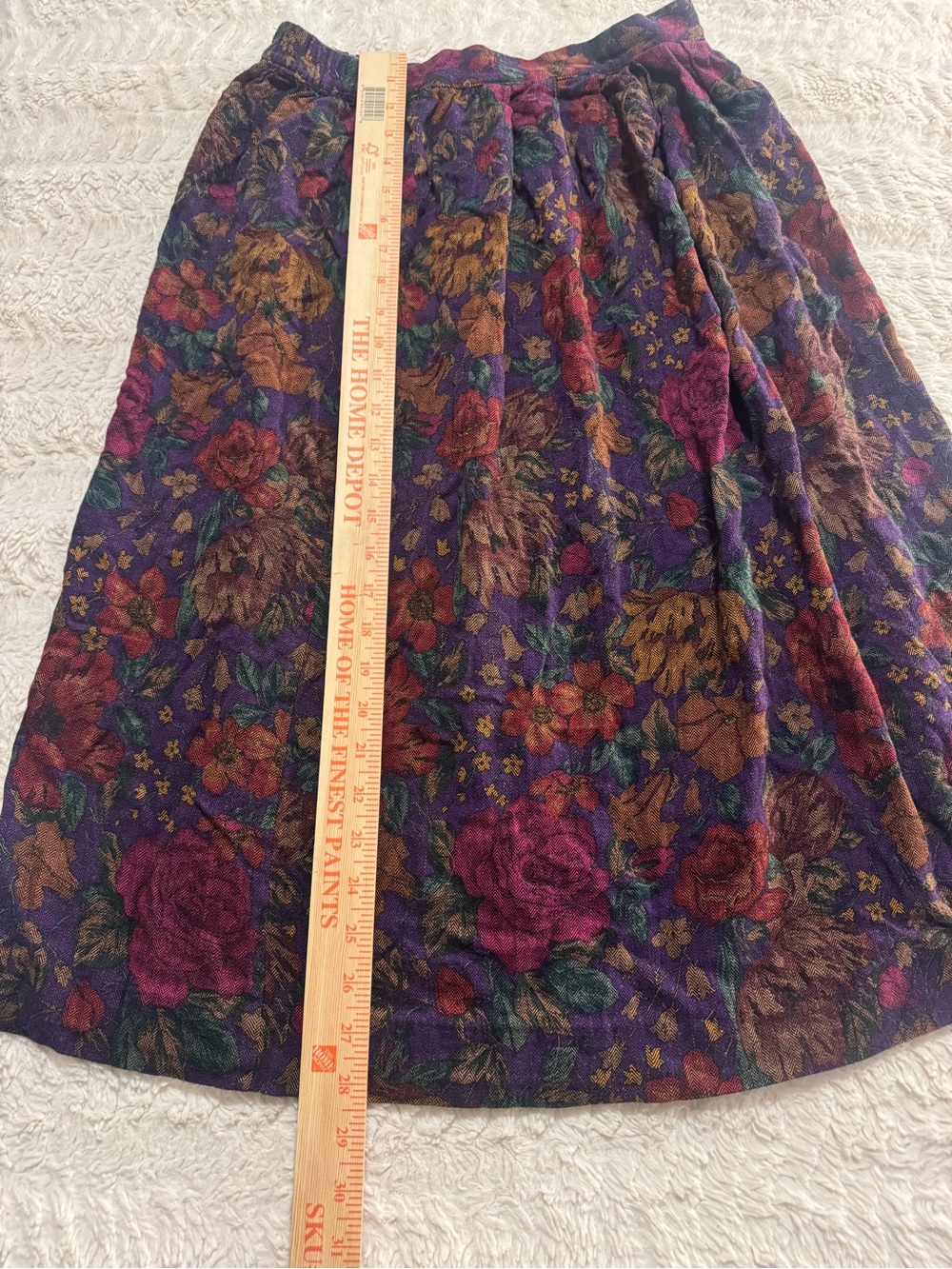 Vintage Whimsygoth Floral Rayon Midi Skirt Cottagecore Elastic Waist USA size 14 - Picture 2 of 5